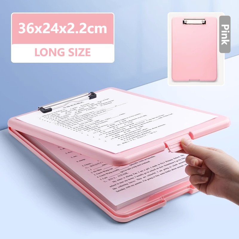 Long Clipboard Storage Box File Box File Folder Organizer File Case Writing Board with Document Box Clip Open 2in1