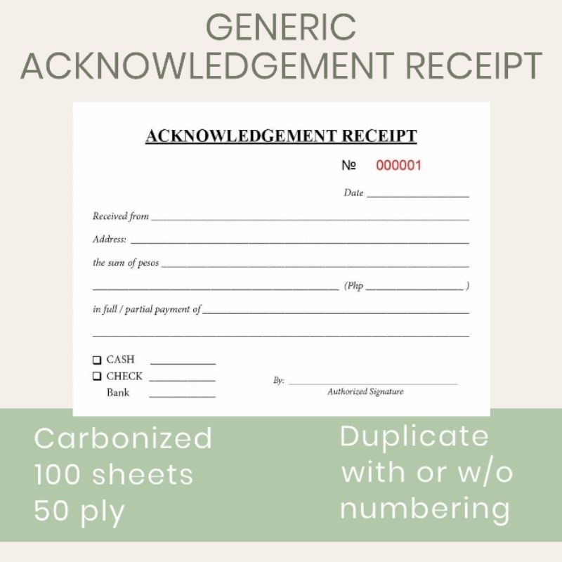(GENERIC) PLAIN Acknowledgement Receipt 4X5 CARBONIZED