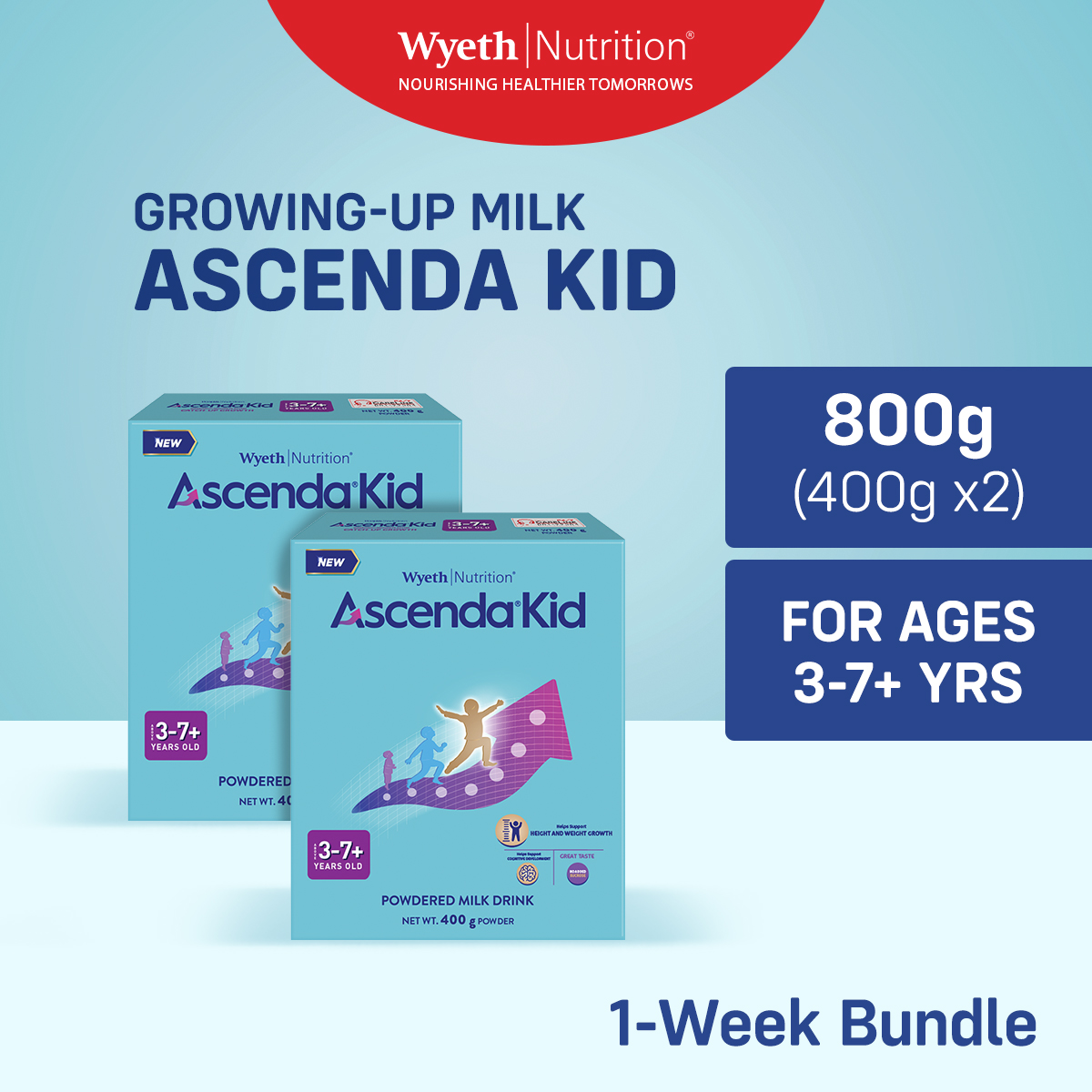 ASCENDA KID Four Growing-Up Milk Powder for Children 3+ Years Old 800g (400g x2)