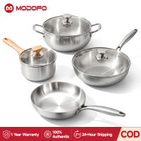 MODOFO Complete 7-Piece Set with Lids Stainless Steel Cookware Set | Non-Stick Induction Compatible Frying Pan Soup Pot & Wok for Healthier Cooking