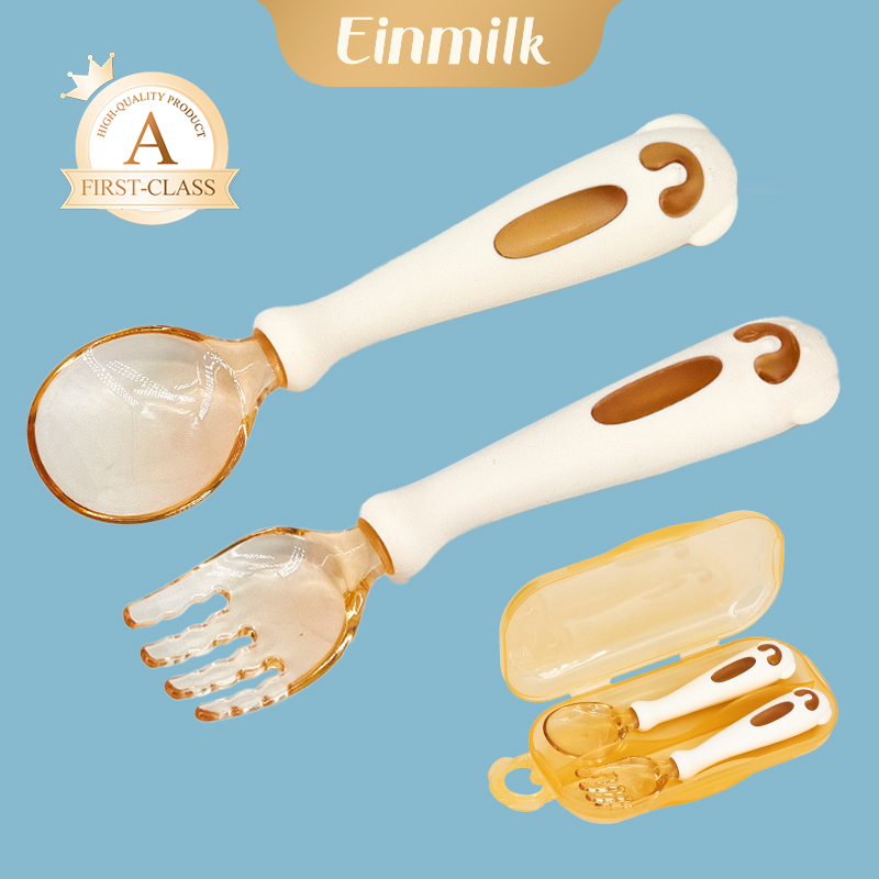 Baby PPSU Silicone Spoon and Fork Set with Case Training Spoon for Toddlers