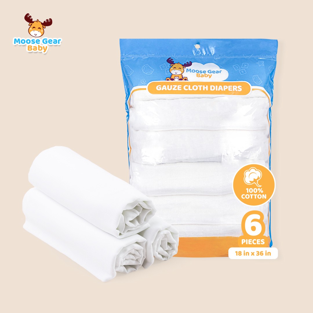 Moose Gear Baby Cloth Diaper 6PCS Gauze Cloth 100% Cotton Soft & Absorbent (36in x 18in)