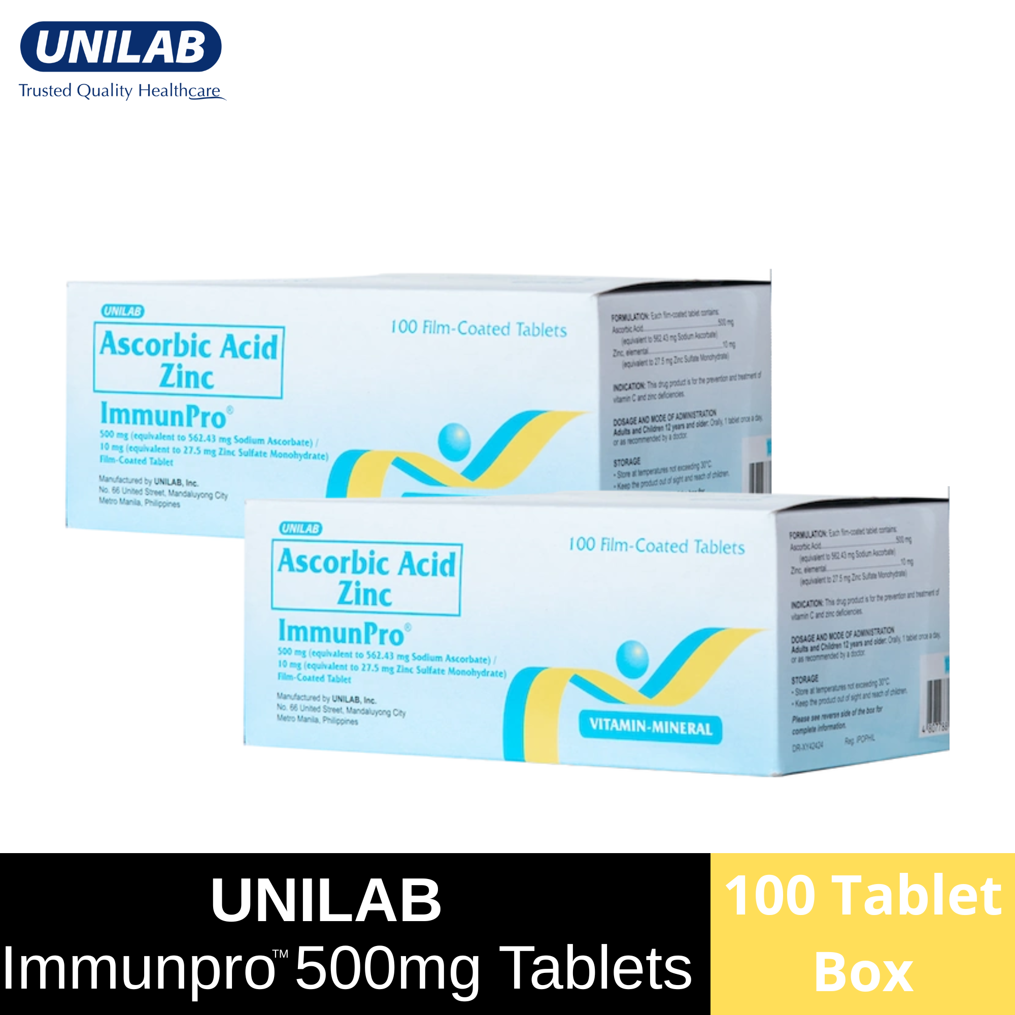 Unilab Immunpro Ascorbic Acid Vitamin C with Zinc Set of 2 Boxes