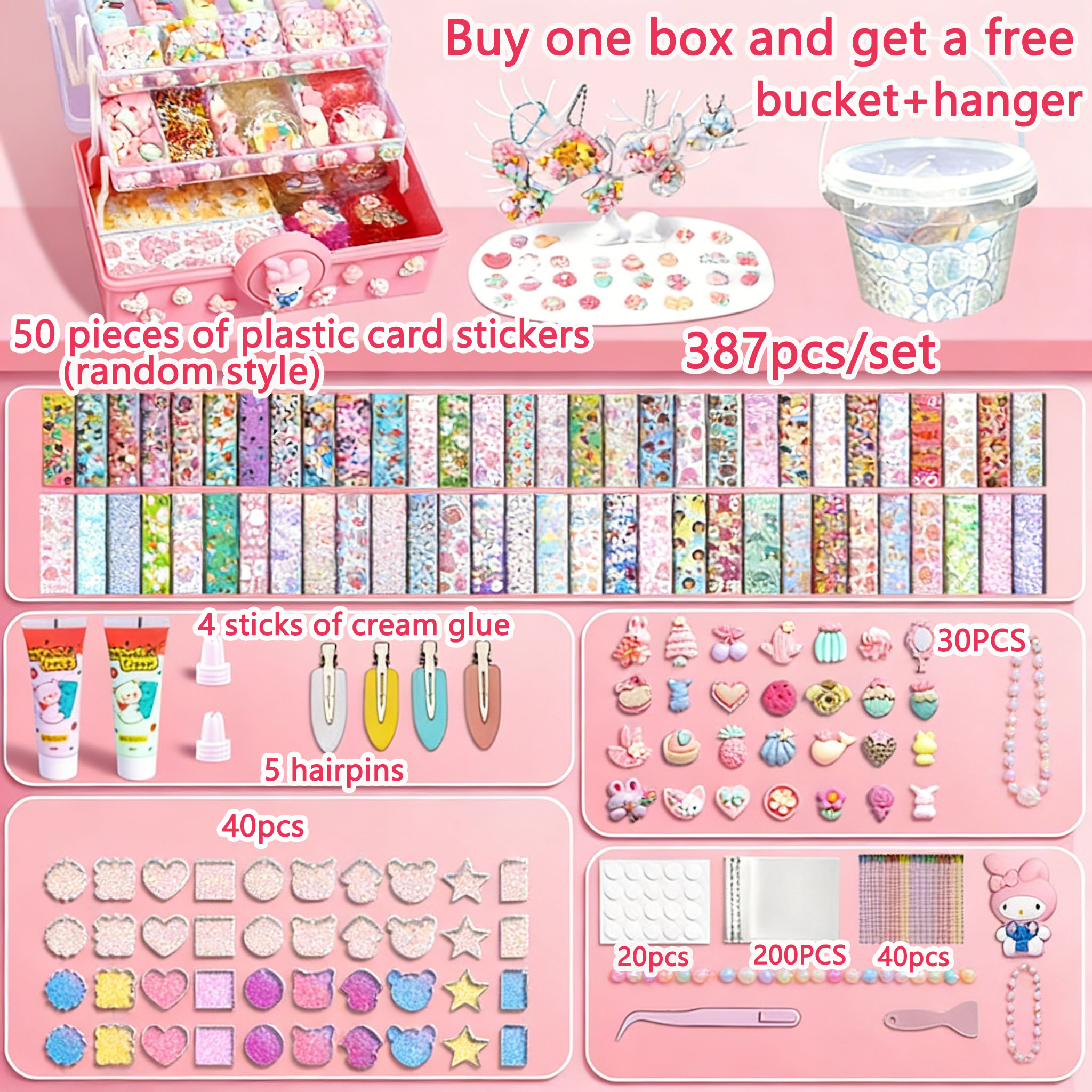 522PCS/SET DIY Keychain Box Guka set Material Package Handmade Large Gift Box Kids For Girls 303/185 sticker set for kids tool Phone Case Cream
