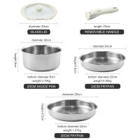 Supor Original 304 Stainless Steel Cookware Set 5Pcs Handle Removable Suitable for All Stoves Pure Stainless without Toxic Chemical Coating 100% Healthy Stainless Steel Pan