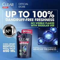 Clear Men Cool Sport Menthol Refill Pack 650ml - Up to 100% Dandruff-Free Freshness