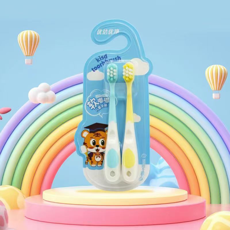 2Pcs Set Toothbrush for kids 1-6 Years Old Baby Cartoon Silicone Brush Head Soft Hair Childrens Toothbrush