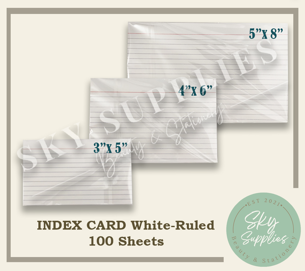 Index Card White-Ruled (3x5 4x6 & 5x8) 100shts