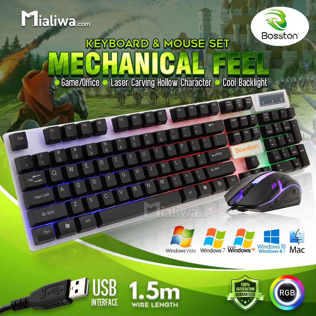Bosston 8310 USB Wired RGB LED Gaming Keyboard & Mouse Combo Bundle