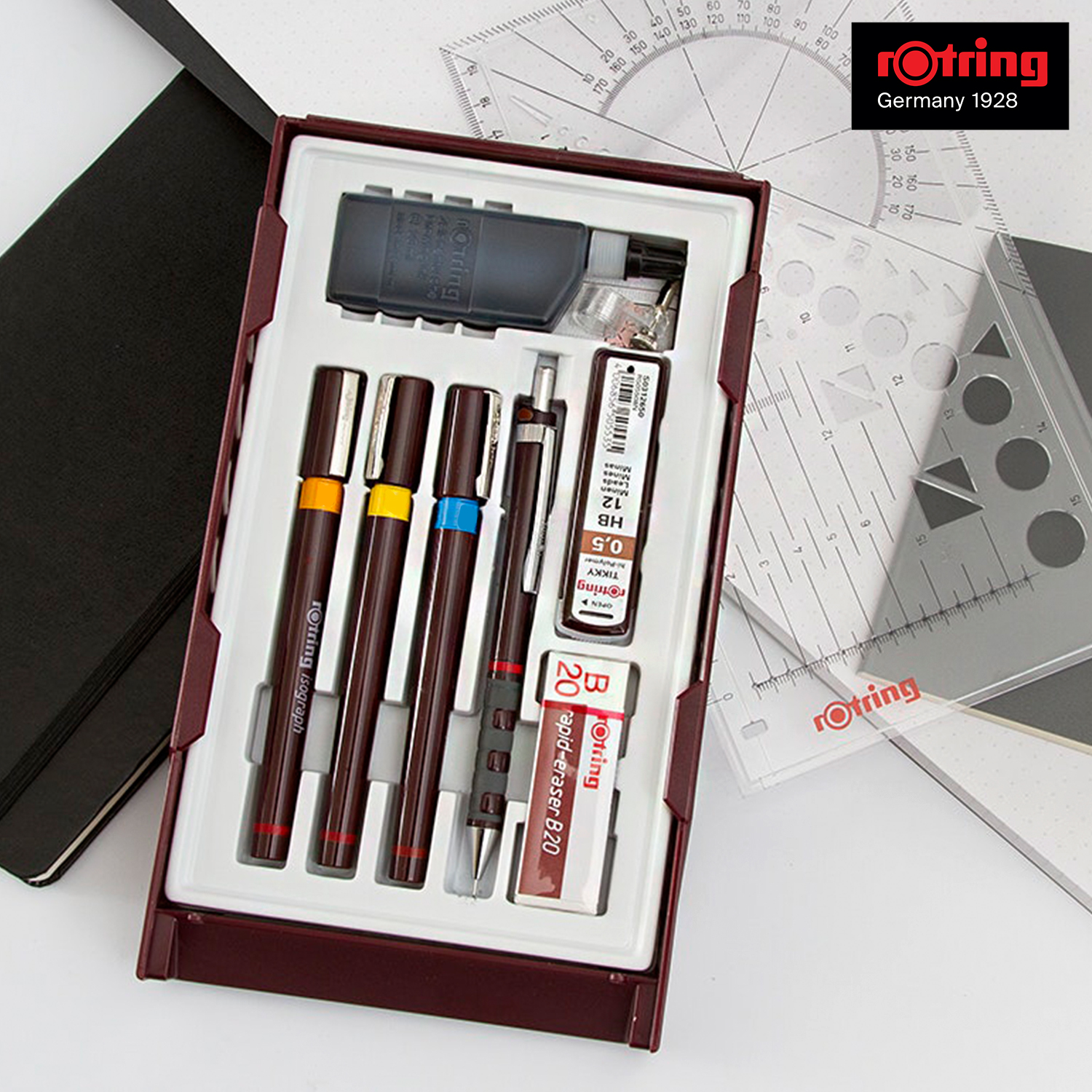 rOtring Isograph Technical Drawing Pen Set - College Set with Adaptor for Drafting Architecture and Engineering Student School
