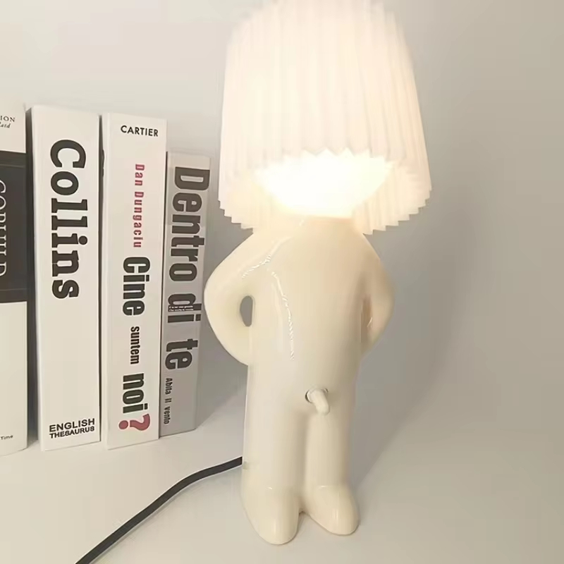 NEENCE Claeted Naughty Boy Creative Table Lamp Unique LED Pleats Reading Lighting Bedroom Bedside Night Light Childrens Gift