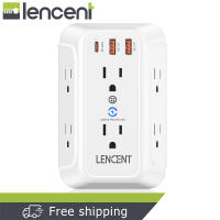 Lencent 20W PD QC3.0 USB Wall Charger Surge Protector 6 Outlets 2 USB-A Ports 1 Type-C port 1728J Power Strip Multi Plug3-Sided Widely Spaced Adapter Multiple Extender Expander Mountable Wall tap ETL Listed
