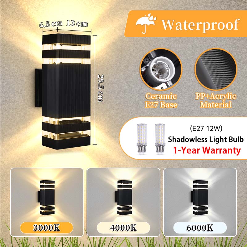CHENBEN LED Wall Lamp E27 Outdoor Waterproof IP65 Wall Light Nordic Style Double Head Cuboid Wall Lighting Replaceable Bulb for Courtyard Garden Porch Corridor Decoration