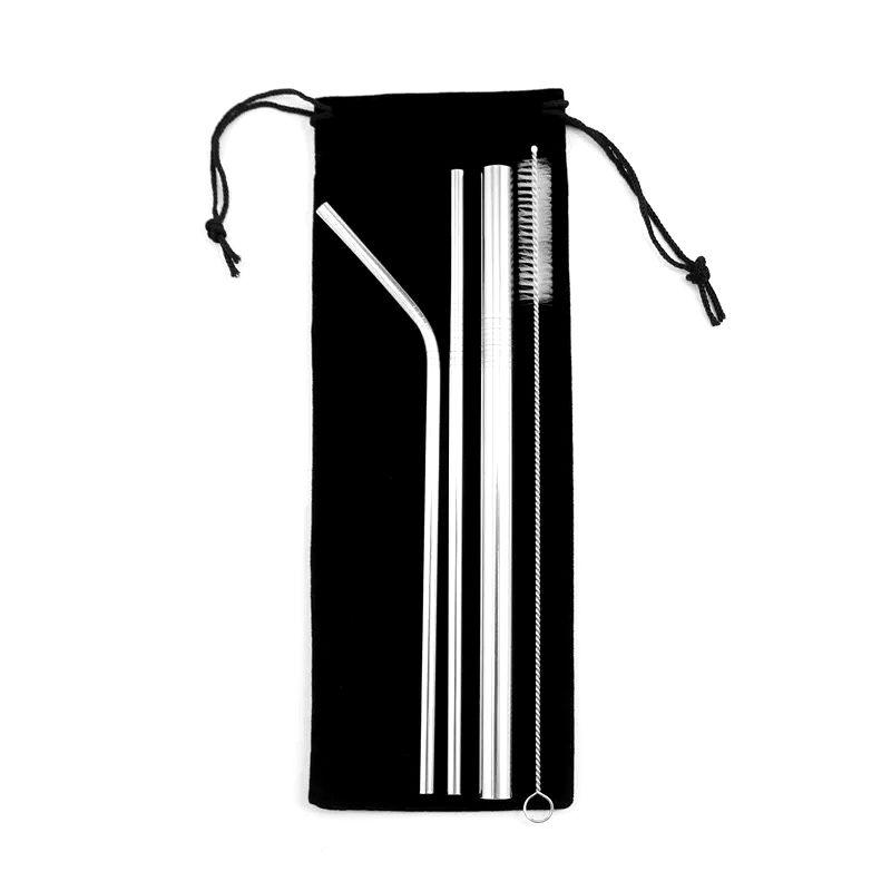 4 In 1 Set Washable Reusable Stainless Steel Metal Straw With Pouch