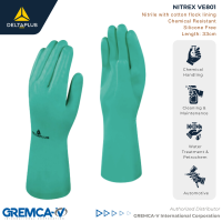 DELTAPLUS NITREX VE801 Nitrile Chemical Gloves Reusable Washable For Cleaning Laboratory Agriculture Automotive Industrial Petrochemical use - Type B Protection Silicone Free Cotton Flocked Lining