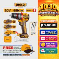 INGCO 55Nm 20V Compact Brushless Cordless Impact Drill 2-Speed Rechargeable Screwdriver Power Tool - ICPT