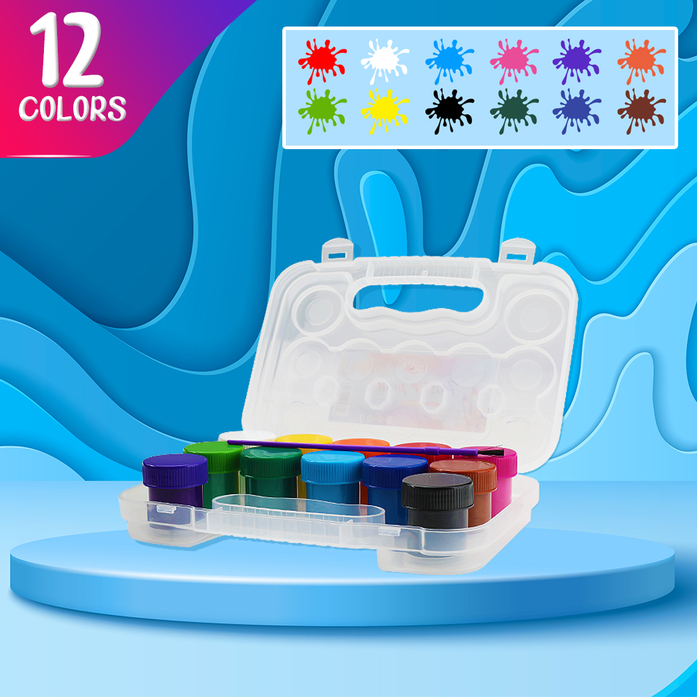 FCI Poster Paint Set 6 Colors / 12 Colors – 20ml Paint Bottles with Brush & Case | Kids Art Supplies for School Crafts & Creative Painting Activities