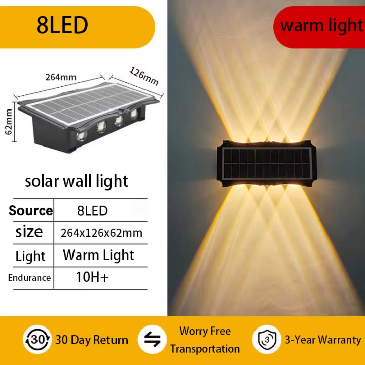 CANMEIJIA Solar Wall Light IP65 Outdoor Waterproof LED Wall Lamp Up and Down Luminous RGB Sconce for Balcony Courtyard Garden Light