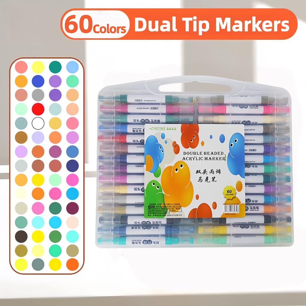 80 Colors Dual Tip Acrylic Markers Brush Pen Set with Storage Case for School Notes Art