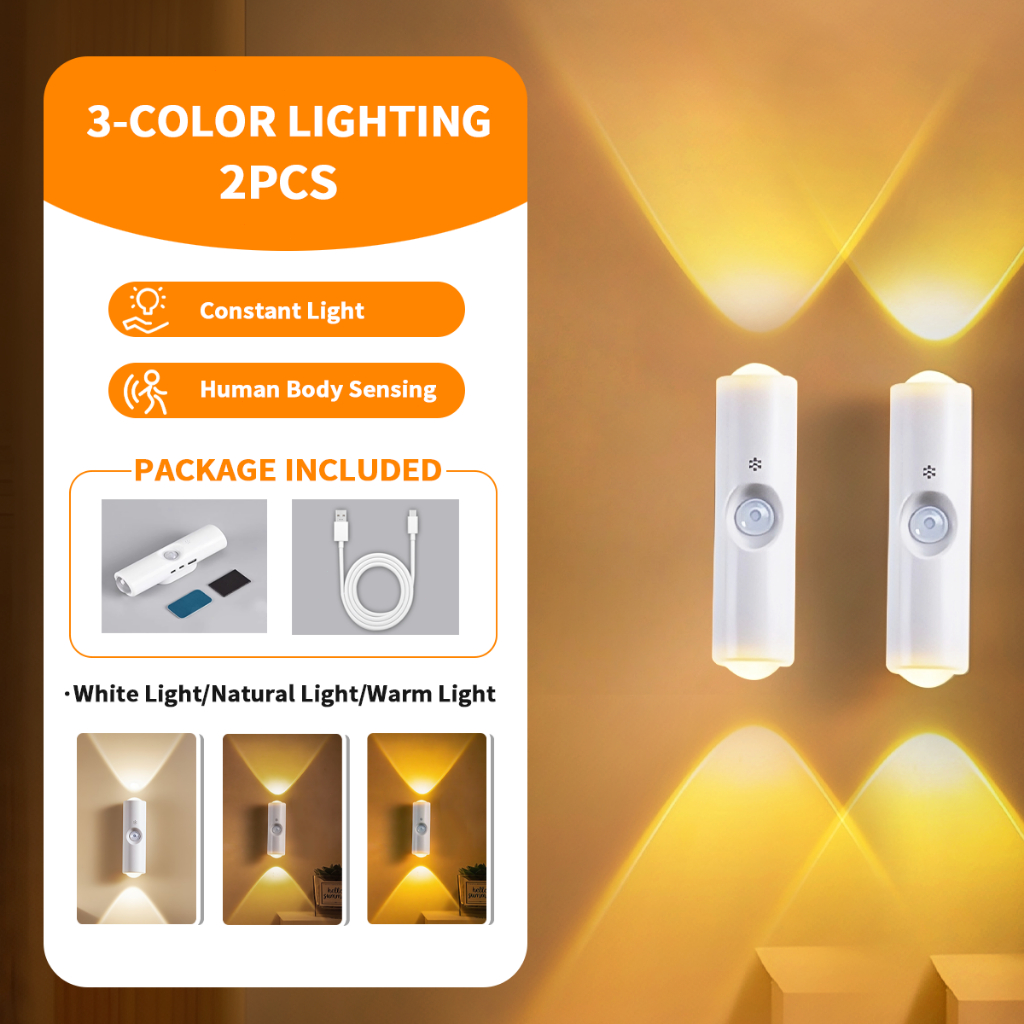 Buy 1 Take 1 Motion Sensor LED Night Light Chargeable Smart Wall-Mounted Lamp for Stairs Hallway Cabinet Closet Wardrobe Night Light 600mAh
