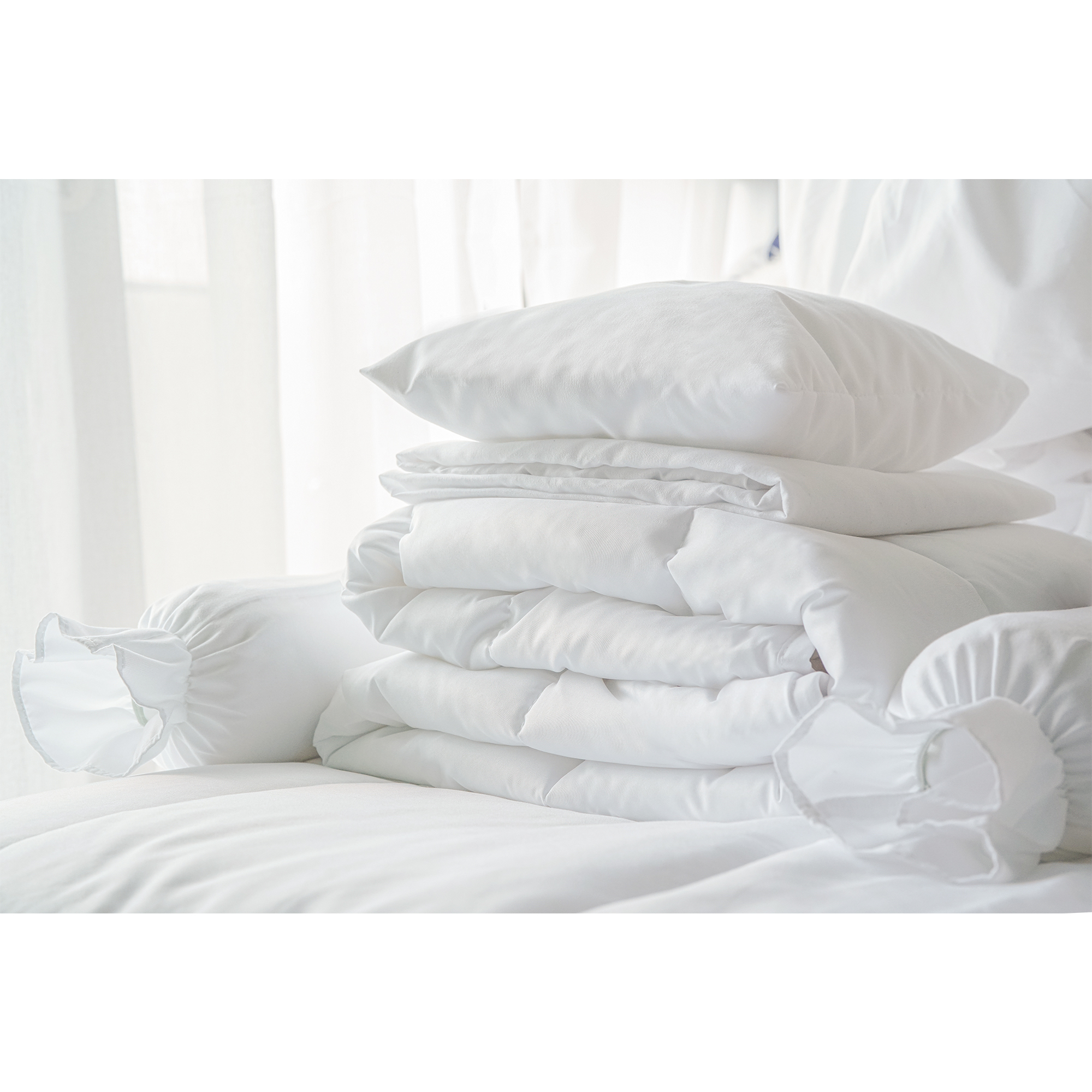 Joyce & Diana Premium Plain Collection 5in1 Baby Comforter Set (2pc Bolster Pillow 1pc Head Pillow 1pc Fitted Sheet 1pc Comforter Blanket)