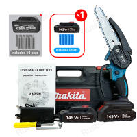 Cordless Electric Chainsaw 6-inch Lightweight Handheld Wood Cutter with LED Light Rechargeable Battery and Universal Plug