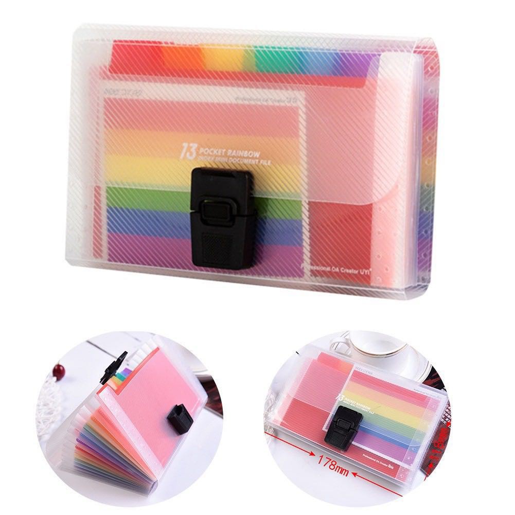 13Pockets Document File Folder School Expandable Portable Receipt A6 Accordion Rainbow (MONEY COUPON ORGANIZER)
