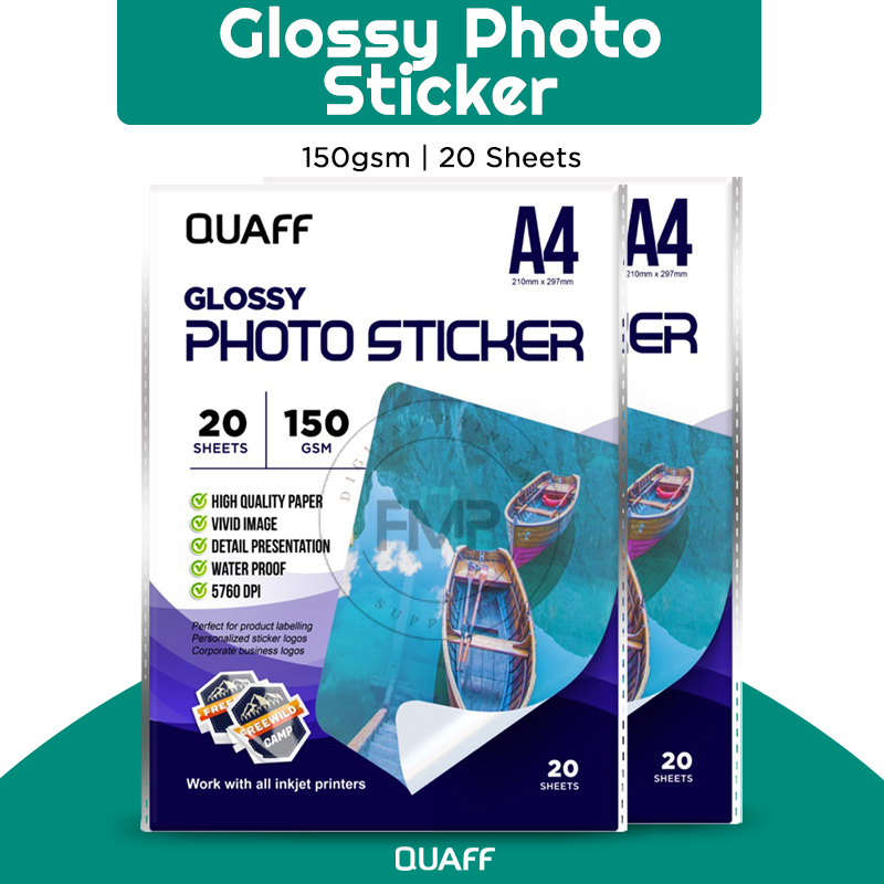 FMP Quaff 150gsm Glossy Photo Sticker Paper A4 Size for Label and Sticker 20 Sheets