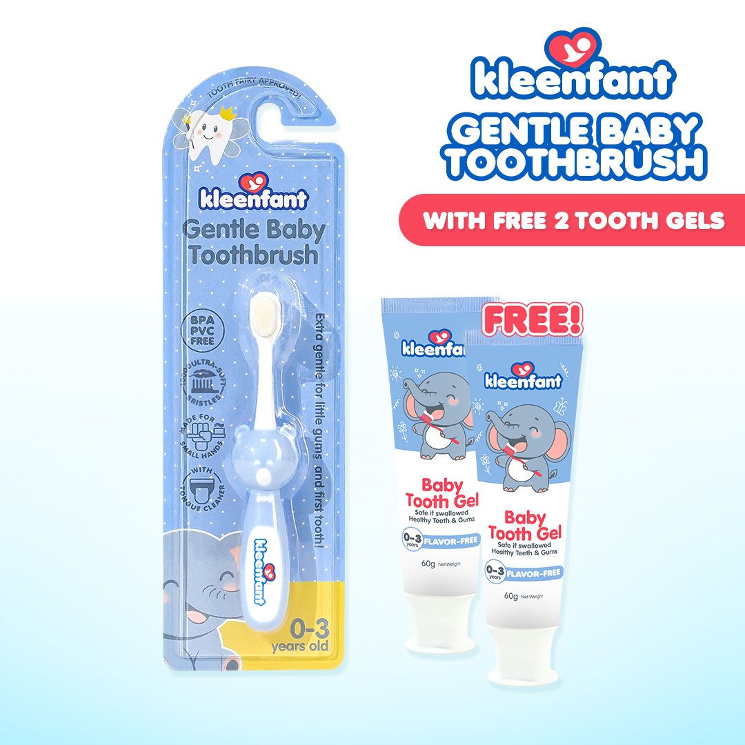 Kleenfant Baby Toothbrush Ultra Soft Bristles BPA-Free w/ Tongue Cleaner | Buy 1 Toothbrush Get 2 Tooth Gels