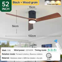 Gogeous ceiling fan with light modern design 42/48 inch black ceiling fan with lights and remote wood grain 3 blades fan light big size dc motor tricolor dimming 6 speed wind ceiling fan with light for office meeting room library dining room living room
