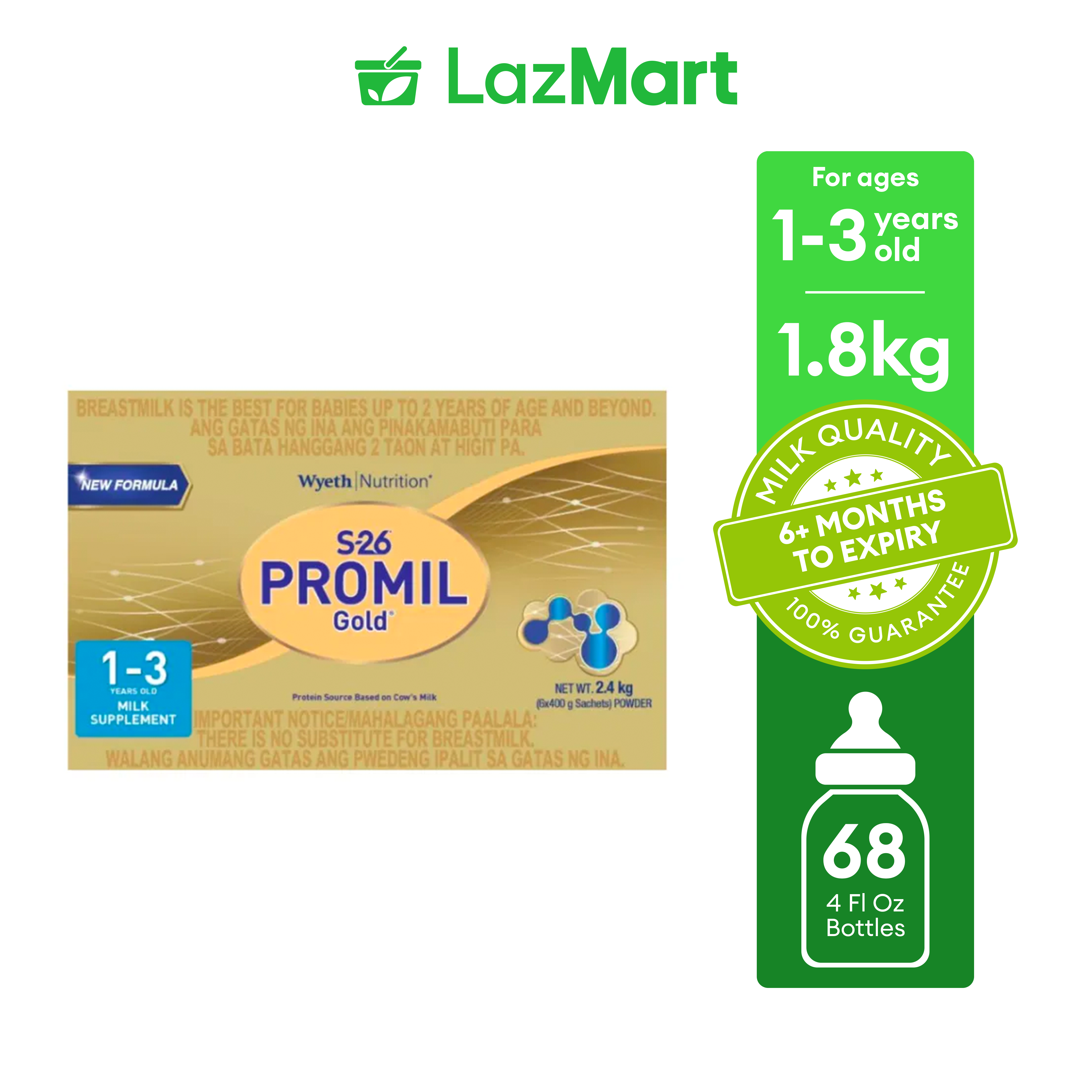 S-26 PROMIL Gold Milk Supplement for 1-3 Years Old Bag in Box 1.8kg