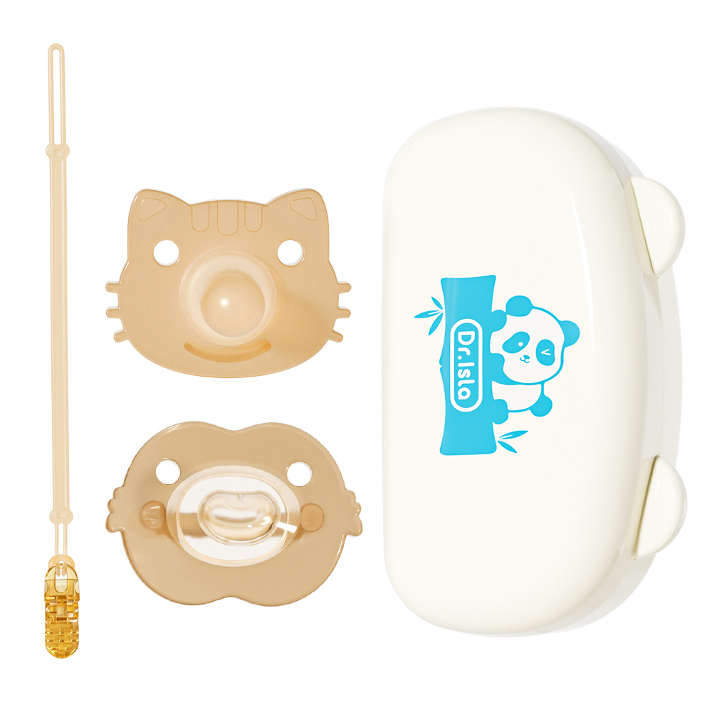 Dr.Isla Baby Pacifier Set with Holder Clip Soft Silicone Pacifier with Panda Container for 0-6 Months 6-18 Months Newborn ST10