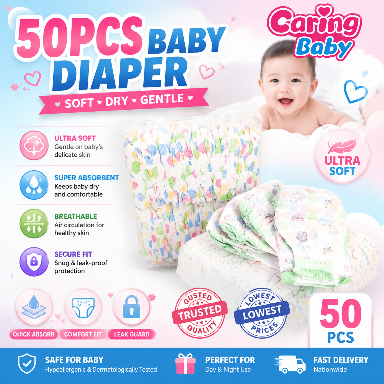 Japan Imported Magic Tape Baby diapers All size 50pcs/pk