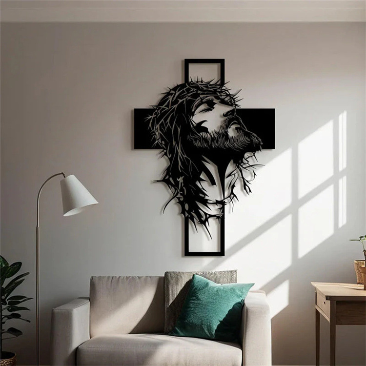 Wall Hanging Iron Cross Jesus Crucifix Statue for Bedroom Office Living Room
