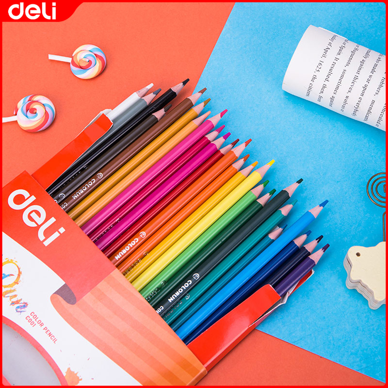 Deli 24 Colors Pencils High Quality Popular With Kids Plastic Color Lead For School Supplies EC00100/EC00110/EC00120