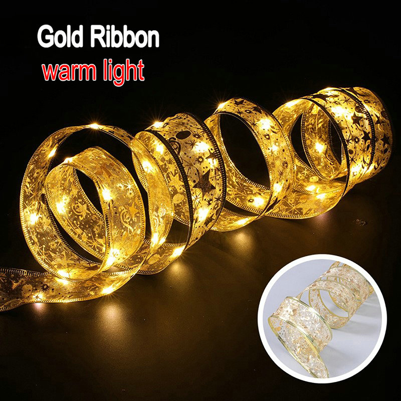 4M 40LED Double Layer Fairy Lights Christmas Tree Lights Battery Power Christmas Ribbon Bows With LED Strings For Gift Boxes Christmas Tree Ornaments Christmas Ribbon light Christmas Decor