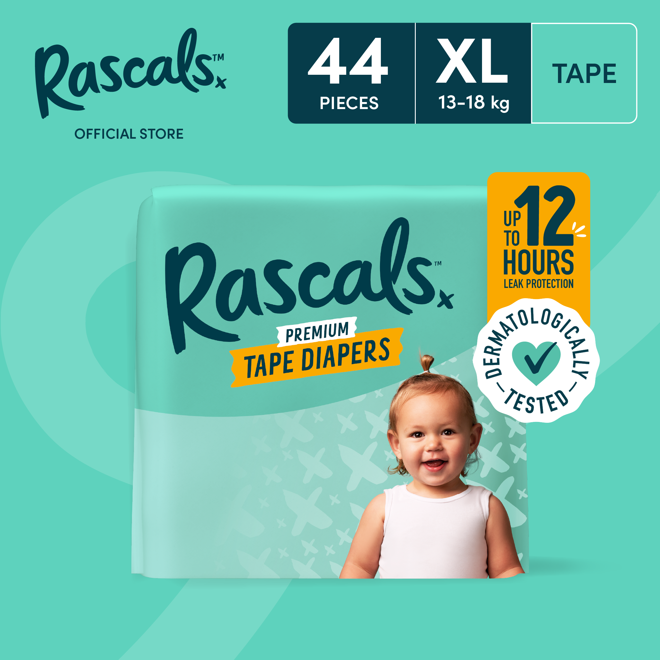 RASCALS Tape Jumbo Pack XL (13-18 kgs) - 44 pcs - Tape Diapers