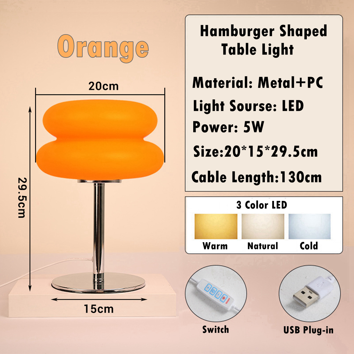 3 Colors Atmosphere Light Hamburger Bauhaus Desk Lamp Aesthetic Glass Orange Bedroom Decorative Lamp