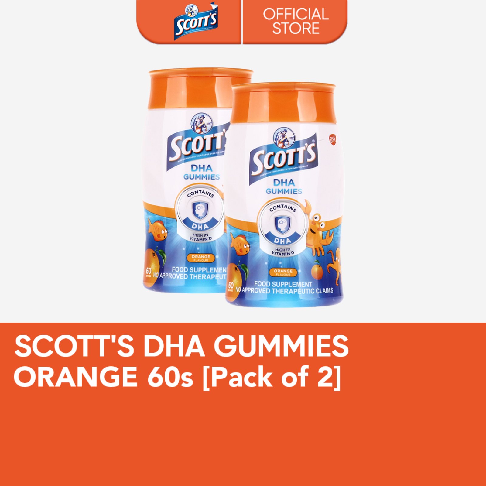 Scotts DHA Gummies Orange Flavour 60s (Pack of 2)