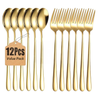 17KM 3/6/12pcs Stainless Steel Dinnerware Spoon and Fork Set Cutlery Set Premium Eco-friendly & Reusable