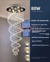 【Tricolor Light】Modern LED Double Spiral Crystal Chandelier Lighting for Foyer Stair Staircase Hotel Hall Ceiling Hanging Suspension Lamp High Ceiling Chandelier Pendant Light for Entryway