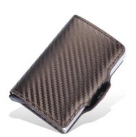 High Quality Credit Card Holder RFID Blocking Wallet Slim Wallet PU Leather Vintage Aluminum Business Card Holder Automatic Side Slide Trigger Card Case Wallet Security Travel Wallet for men  Smart Wallet