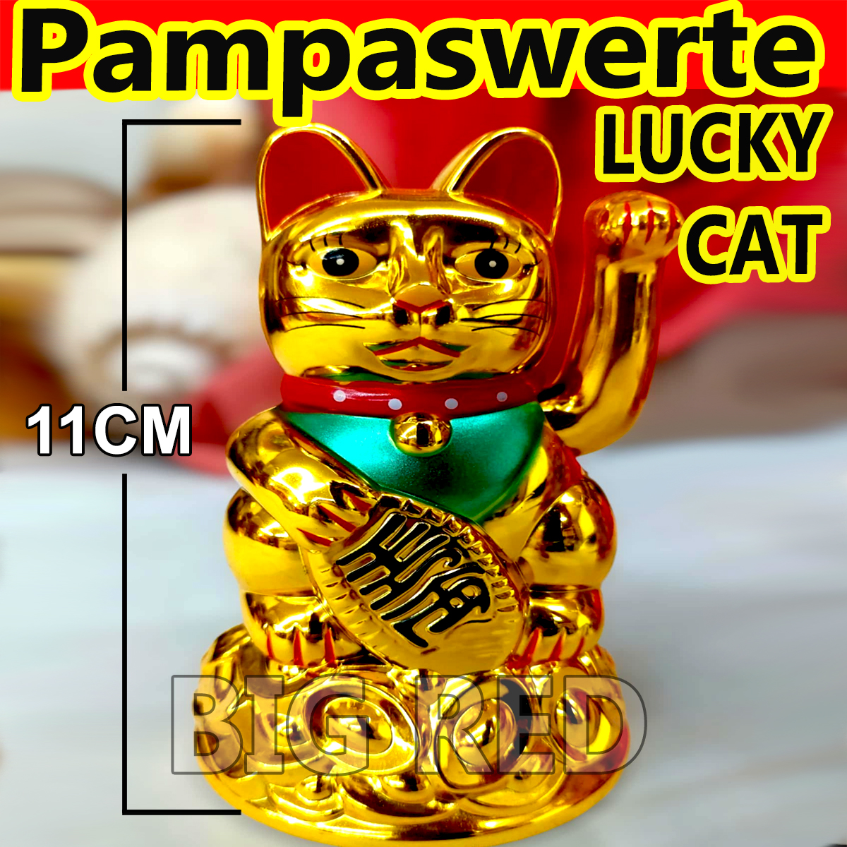 Fengshui Gold Lucky Waving Cat Maneki Neko Money Bar Battery/Solar Operated - For Store Home Office Lucky Charm