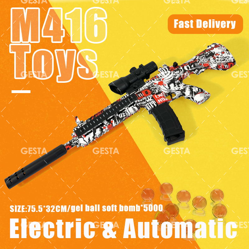 M416 Blaster Electric Gel Ball Blaster Orbeez Toy Water Bead Shooter dengan 5000 Gel Ball untuk Aktiviti Luaran Electric Gel Ball Blaster Red Graffiti