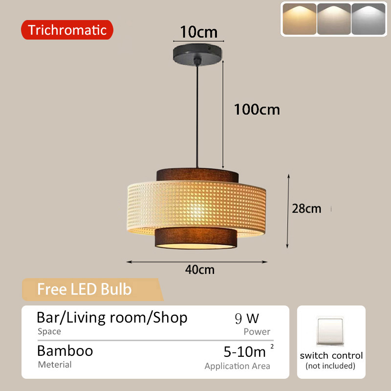SOLO Modern Bamboo Rattan Pendant Light LED Hanging Lights R Style Chandelier For Kitchen Tricolor Ceiling Light