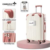 CHARLES X Lightweight milky white suitcase 20/24 inch suitcase Portable waterproof trolley case Password suitcase