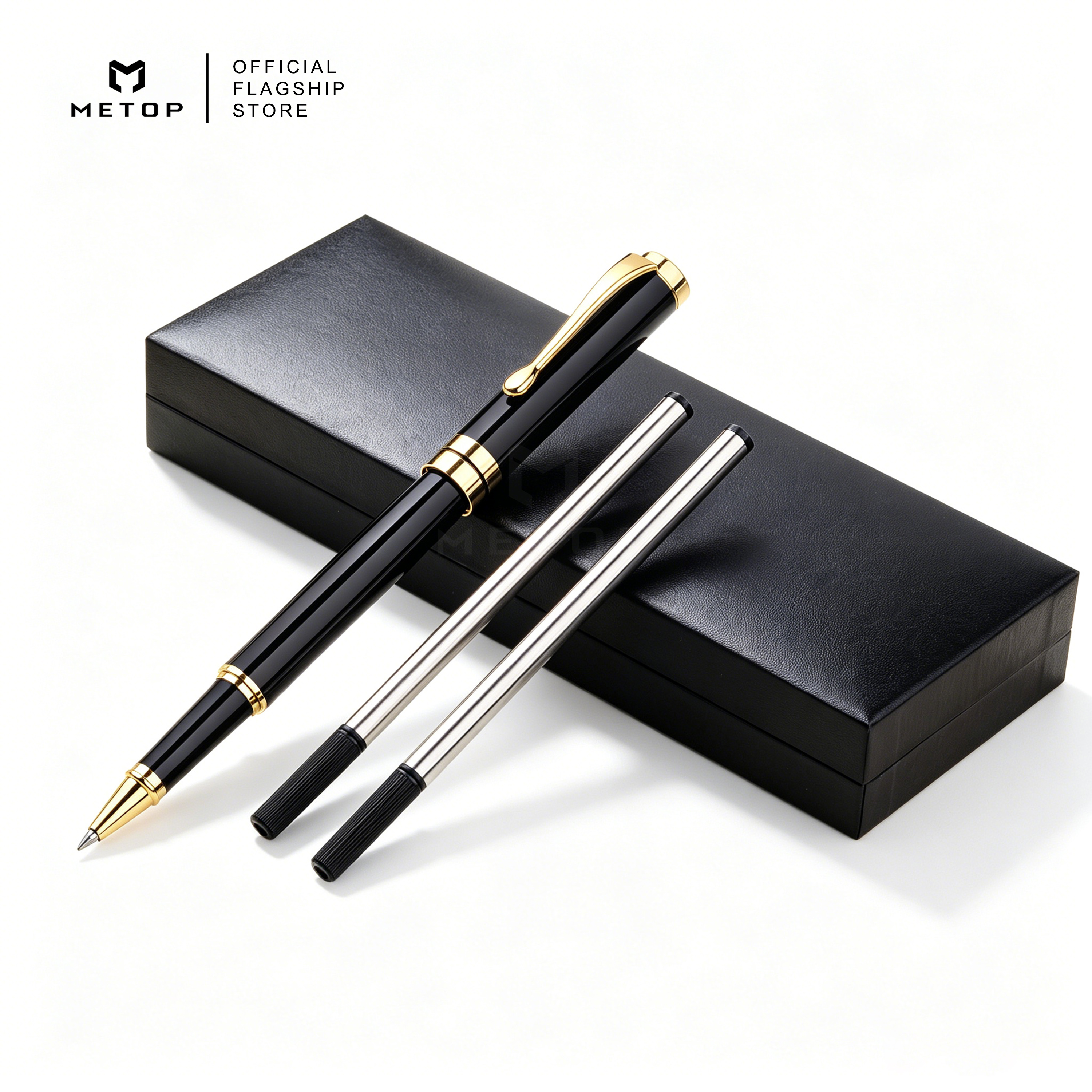 Personalized DIY Name LOGO Metal Pen Gift Box Men Women Business Signature Pen with 2 Refill (Black) Customize penwith name black pen