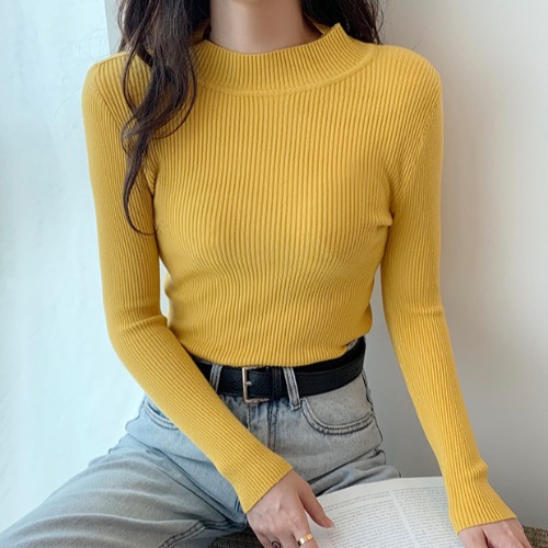 Women's Half Turtleneck Bottom Sweater Long Sleeve Tight Knitted Sweater for women