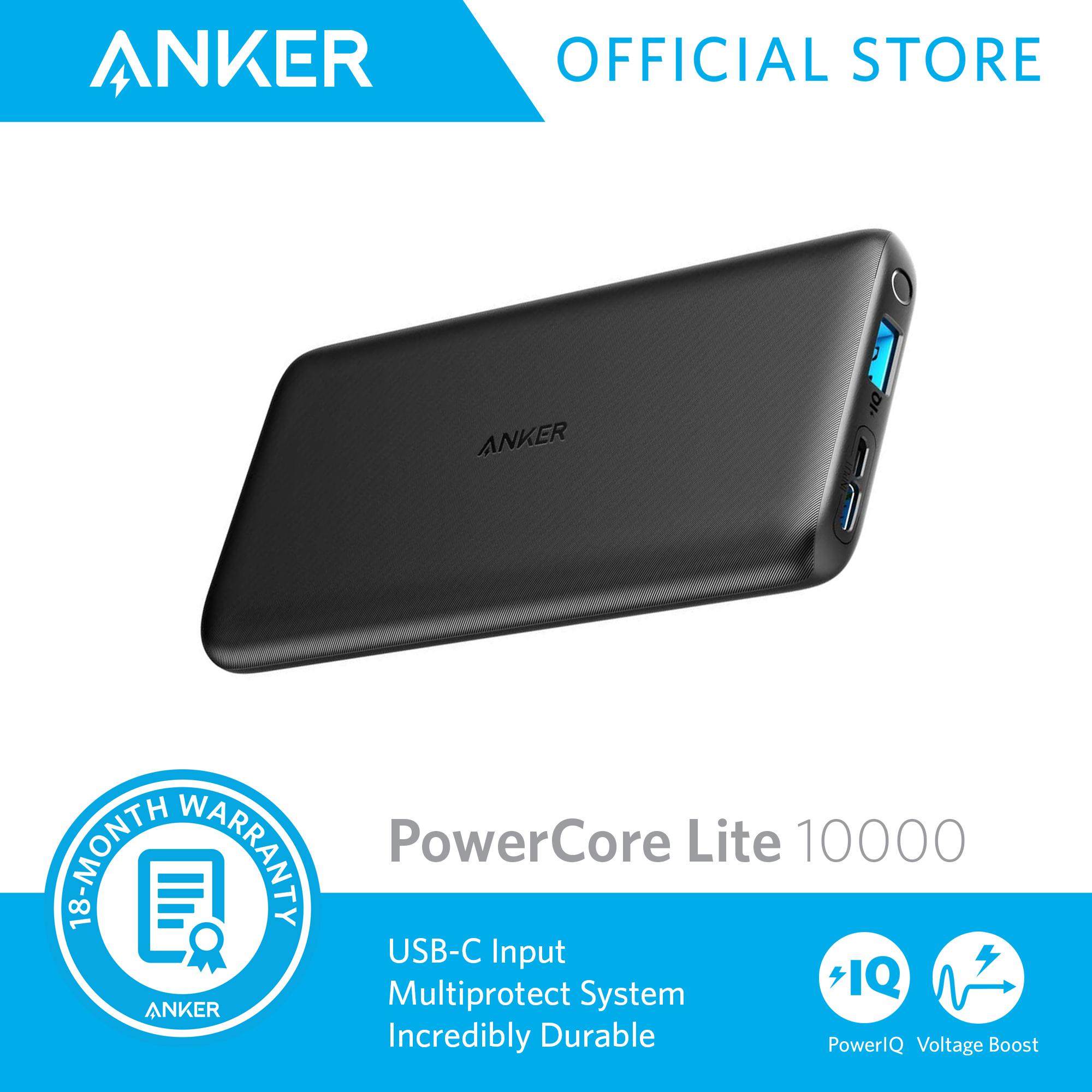 Anker PowerCore Lite 10000mAh, USB-C Input (Only), High Capacity Portable Charger, Slim and Light External Battery for iPhone, Samsung Galaxy, and More