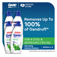 Gard Anti-Dandruff Refreshing Menthol Shampoo with Mint & Eucalyptus for Flaky Hair 600ml Pump Pack of 4